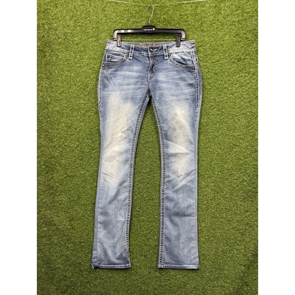 Rock Revival Adele Bootcut Jeans Womens 31 Light Wash Denim Embellished y2k